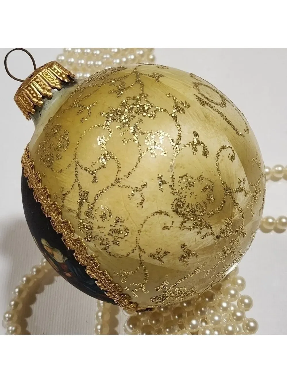 Vtg West Germany Silk Glass hand decorated Nativity ball Christmas ornament
